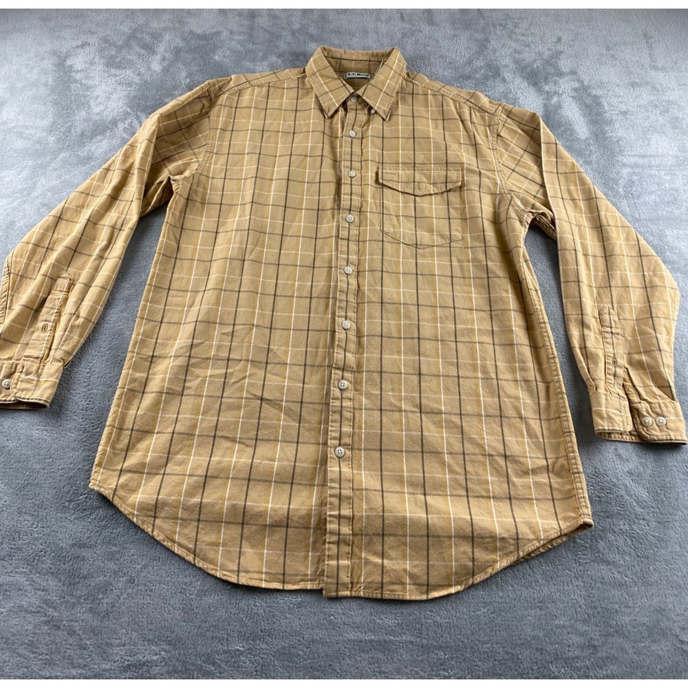 LL Bean Mens Tall L. Plaid Button Down Shirt Tan Brown 100% Cotton Long Sleeve - Picture 2 of 10